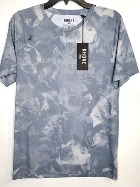 Rhone Men’s Reign Asphalt Marble Print Crew Neck Shirt - Small